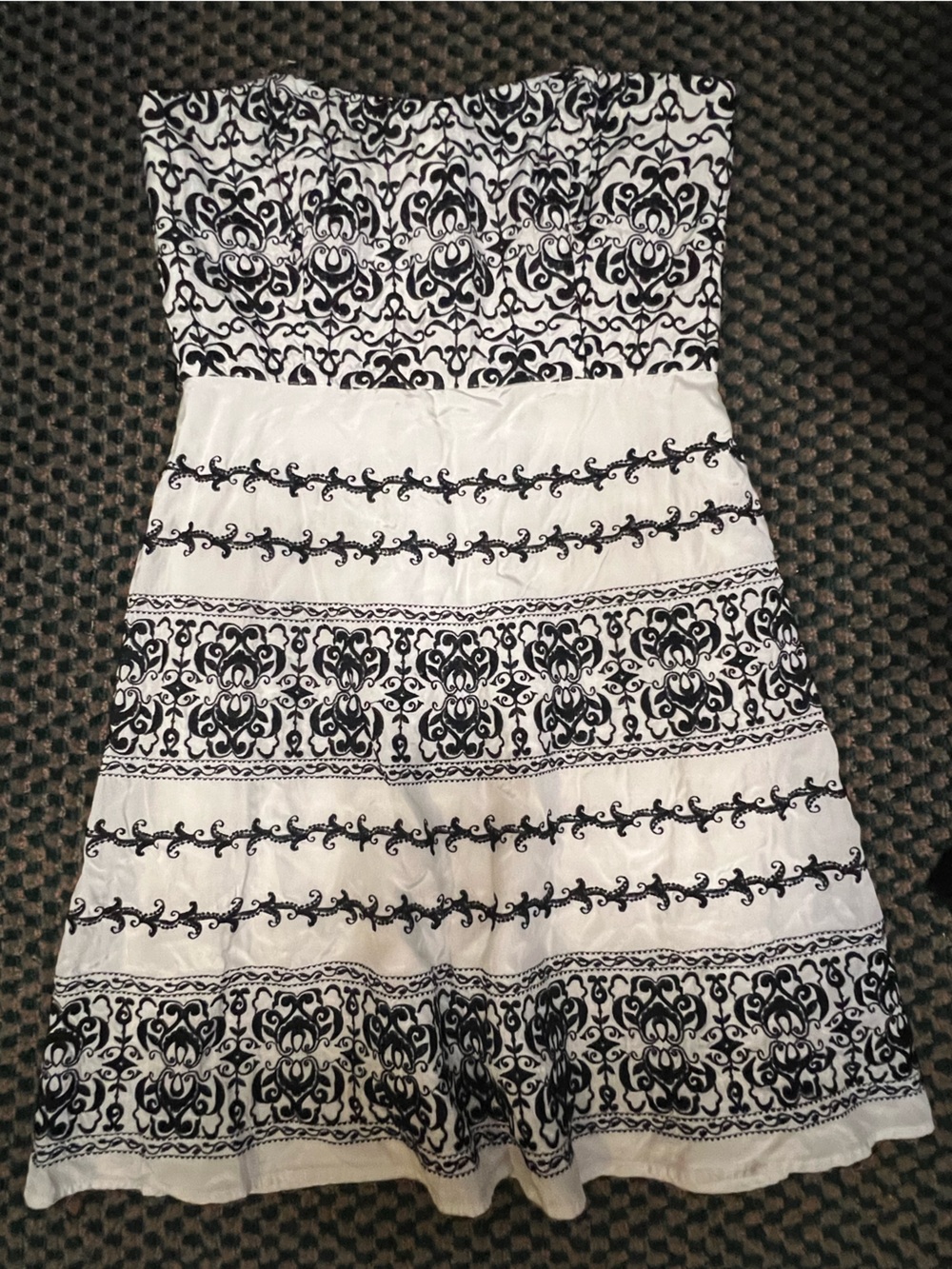WHBM Strapless Black & White Patterned Women's Dress